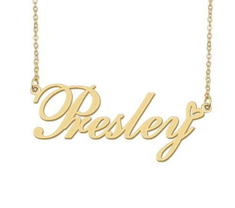 7908 Presley Name Necklace Heart Charm Pendant 18k Gold Plated Stainless